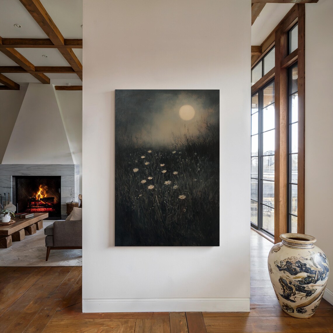 Moonlit Meadow Daisies Ethereal Night Scene Hazy Moonlight Poster - Image 5