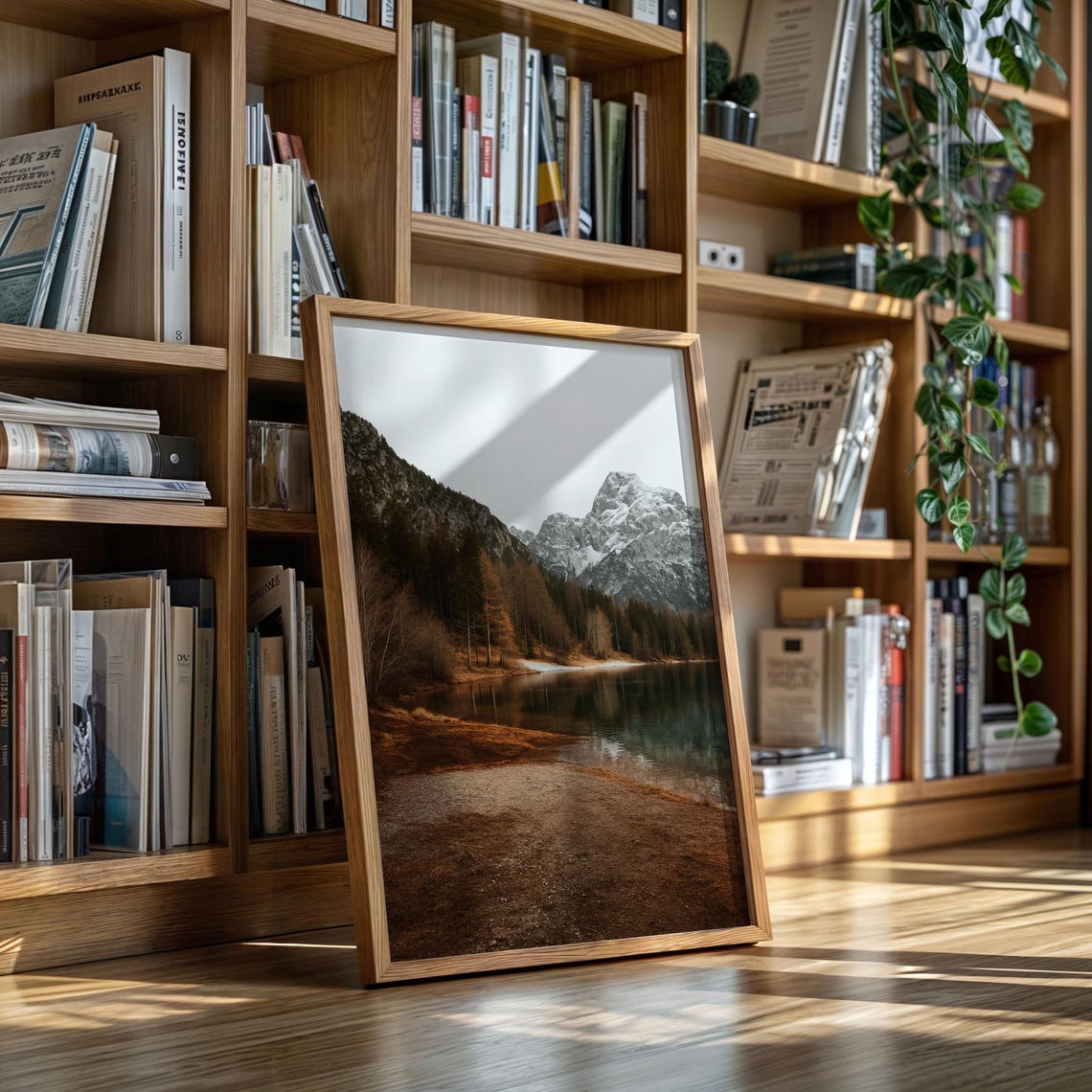 Snowy Mountain Lake Canvas Wall Art Rustic Winter Forest Reflection Landscape For Lodge Or Cabin Home Decor