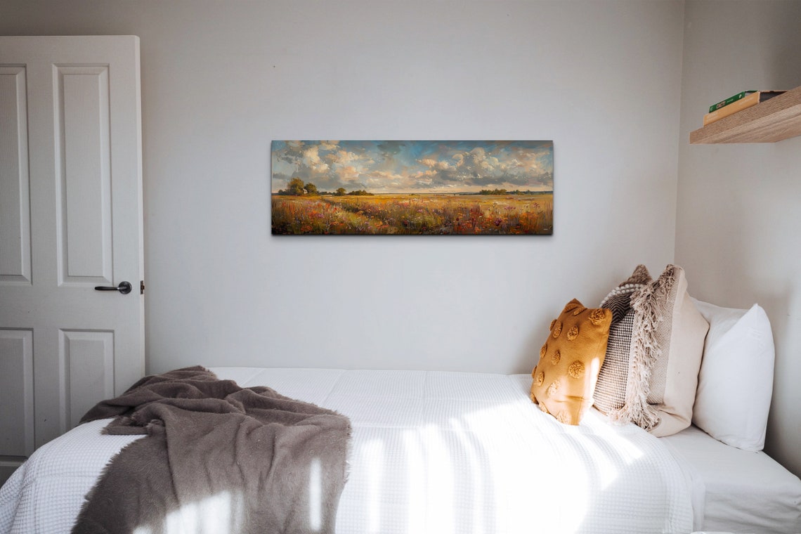 Golden Autumn Wildflower Meadow Under Blue Sky Vintage Art Poster - Image 5