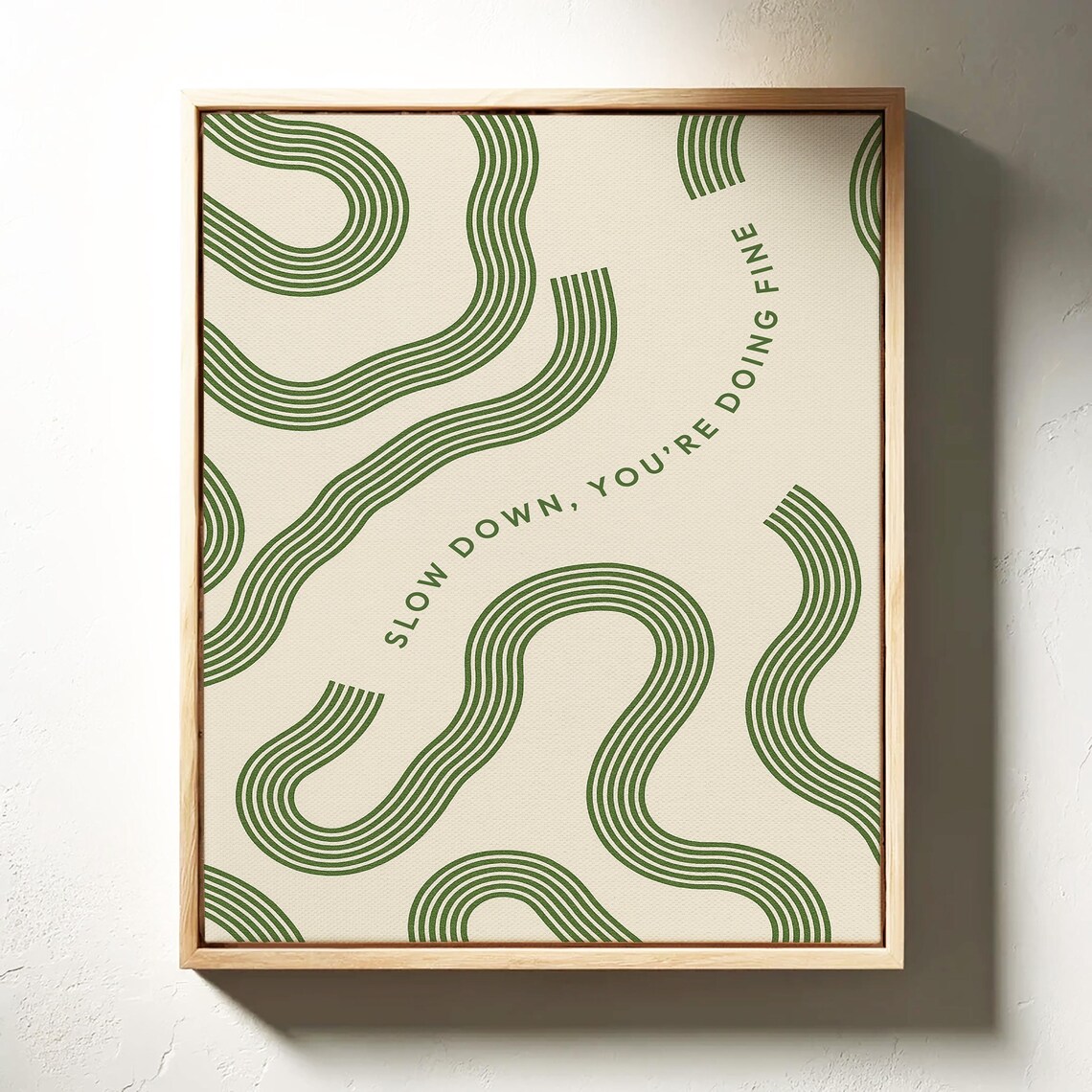 Slow Down You're Doing Fine Green Retro Wavy Line Quote Poster - Image 2