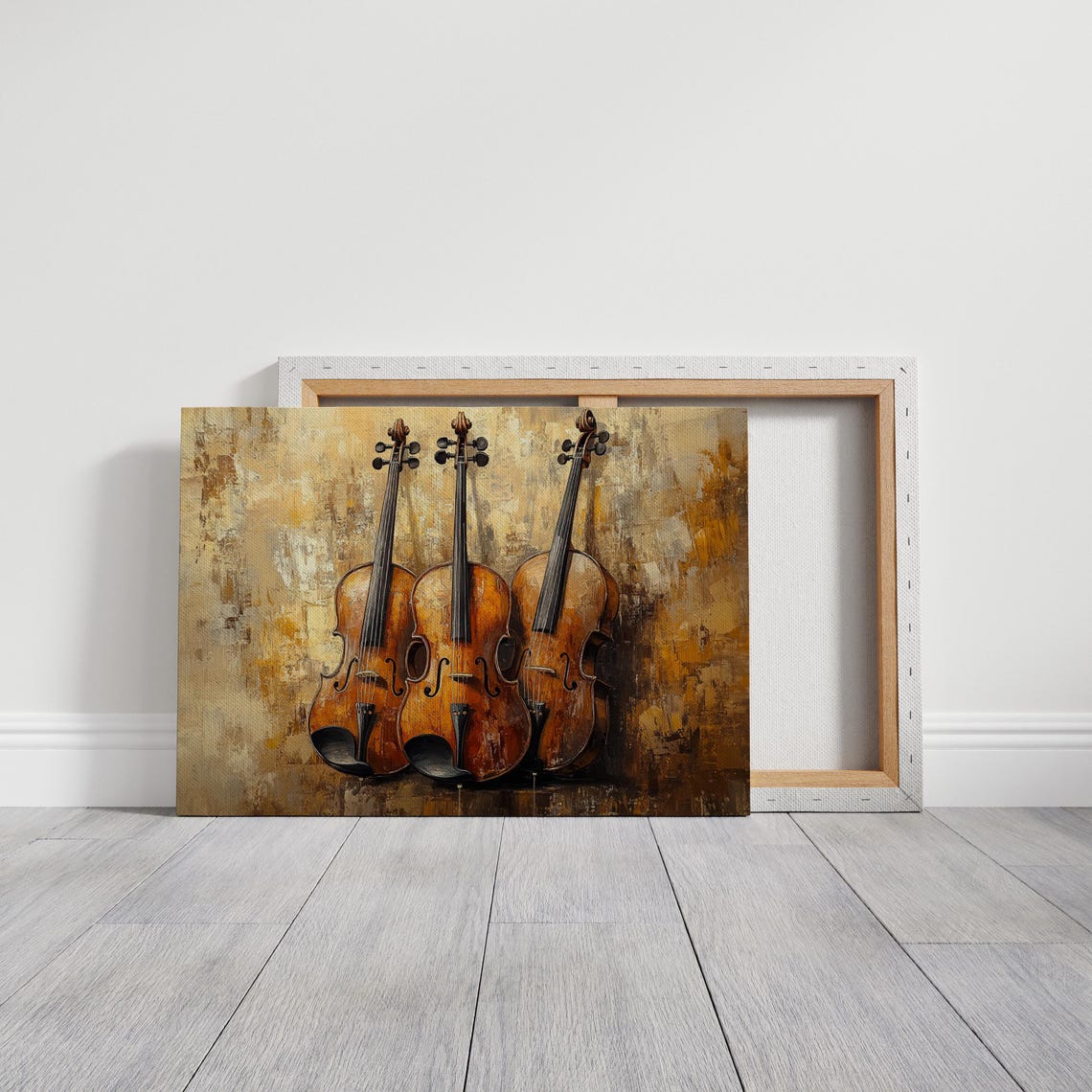 Vintage Three Violins Rustic Warm Classical Oil Painting Poster - Image 2