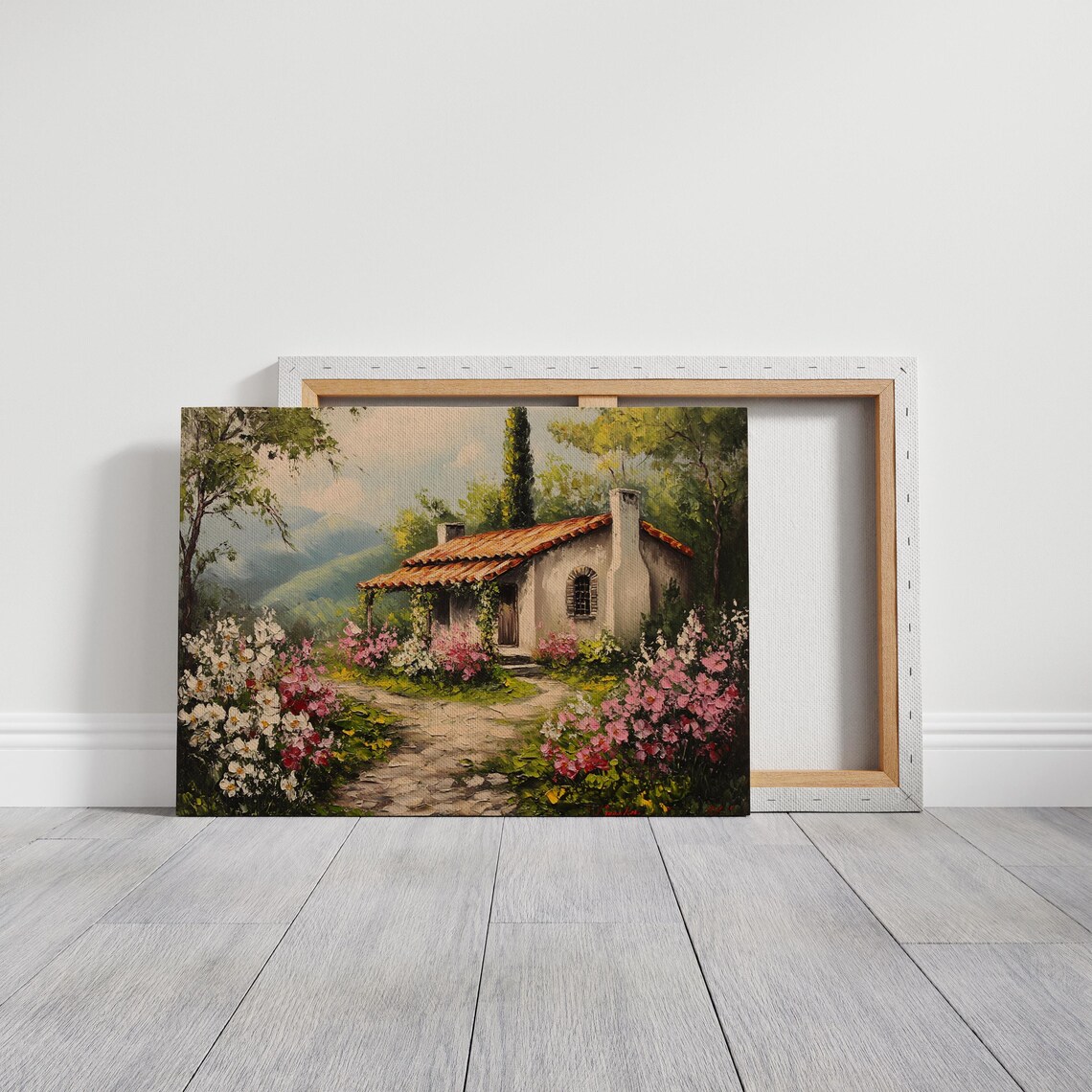 Mediterranean Cottage With Terracotta Roof And Flower Garden Wall Art - Image 3