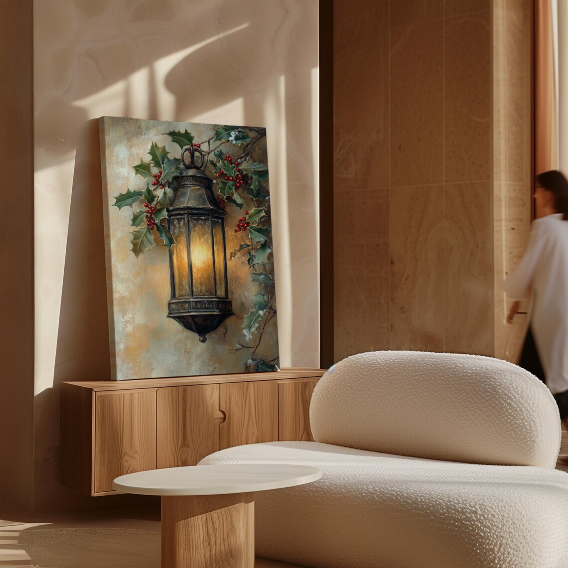 Vintage Lantern with Holly Berries, Christmas Poster - Image 4