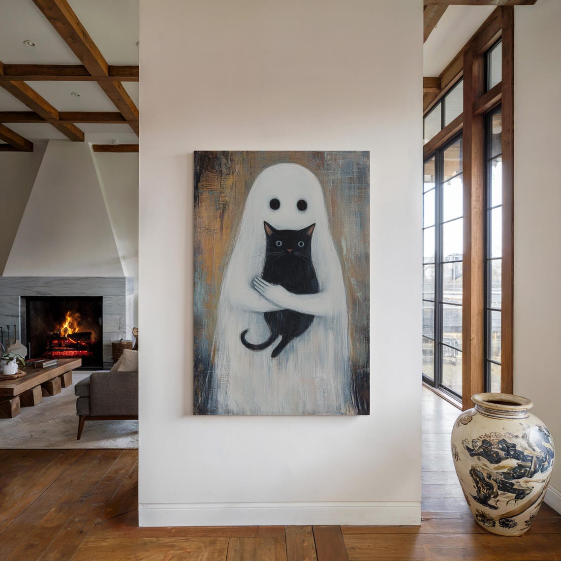 Ghost Holding Black Cat Adorable Spooky Halloween Cat Lover Poster - Image 5
