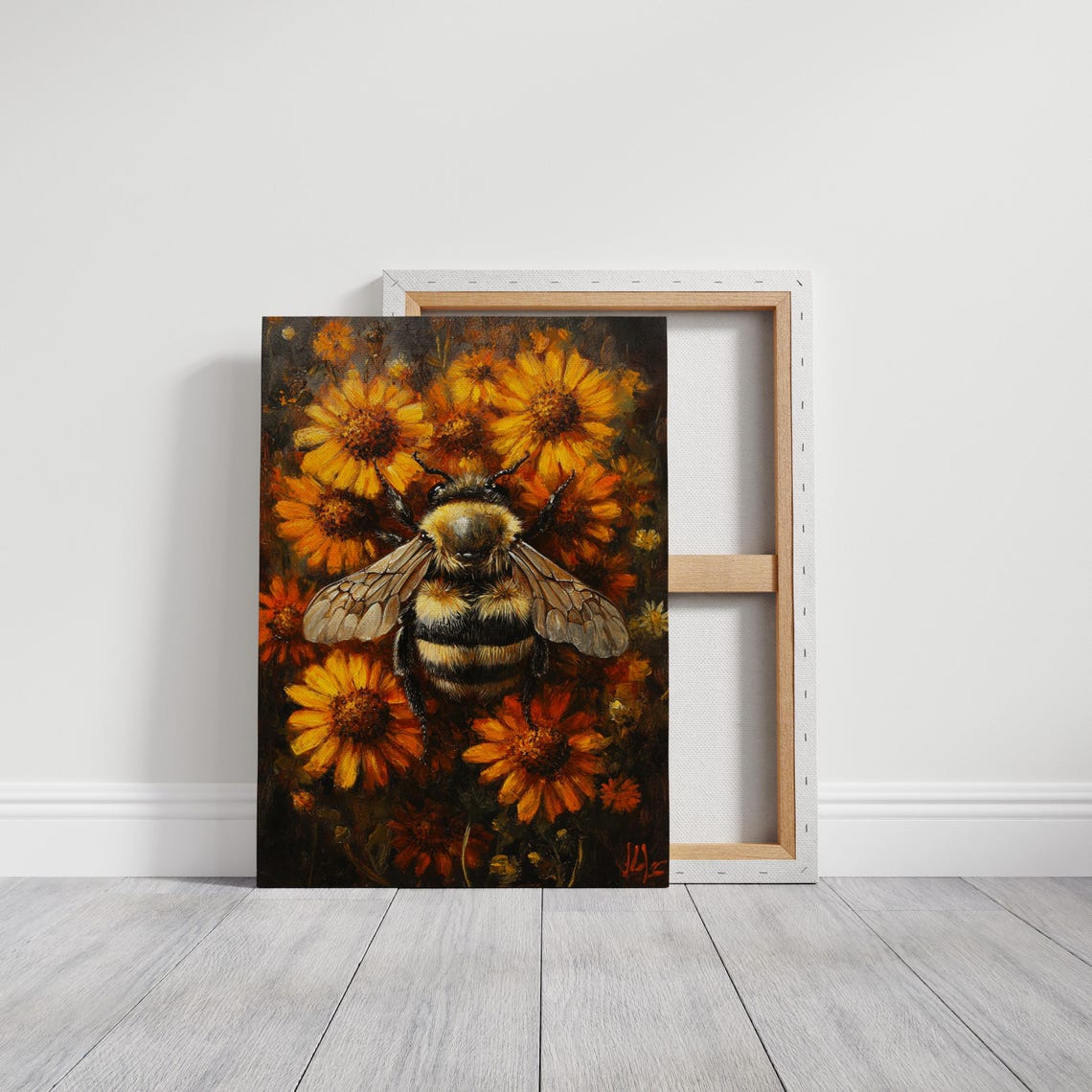 Realistic Bumblebee Among Yellow and Orange Wildflowers Poster - Image 3