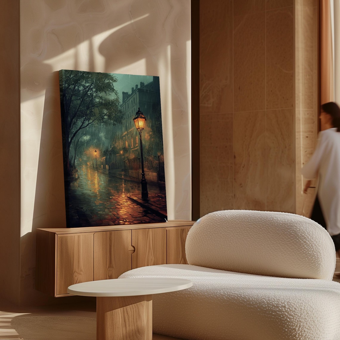 Rainy Night Street Scene Oil Painting Poster - Image 5