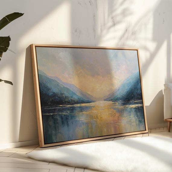 Mountain Lake Sunrise, Abstract Impressionist Landscape Art Print