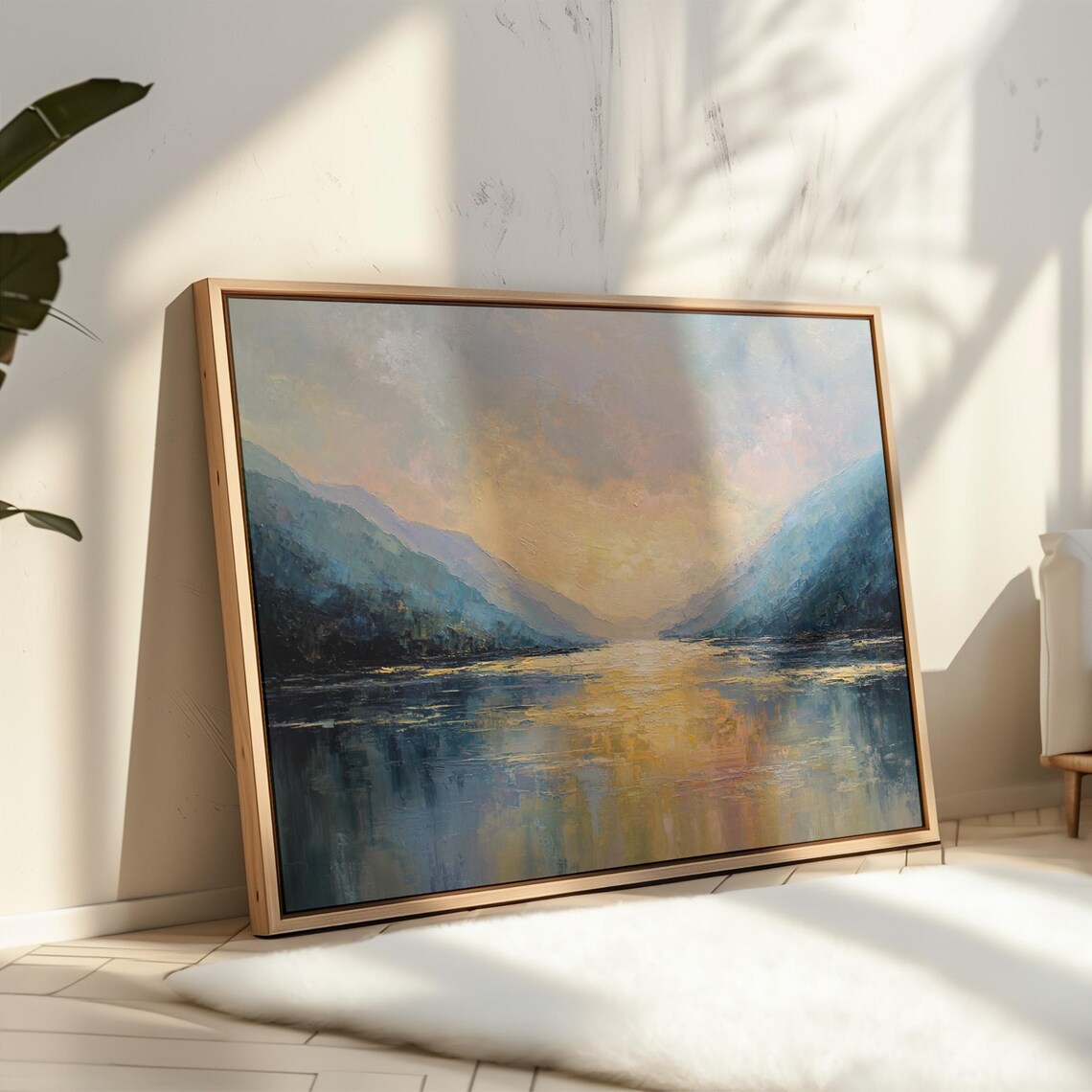 Mountain Lake Sunrise, Abstract Impressionist Landscape Art Print