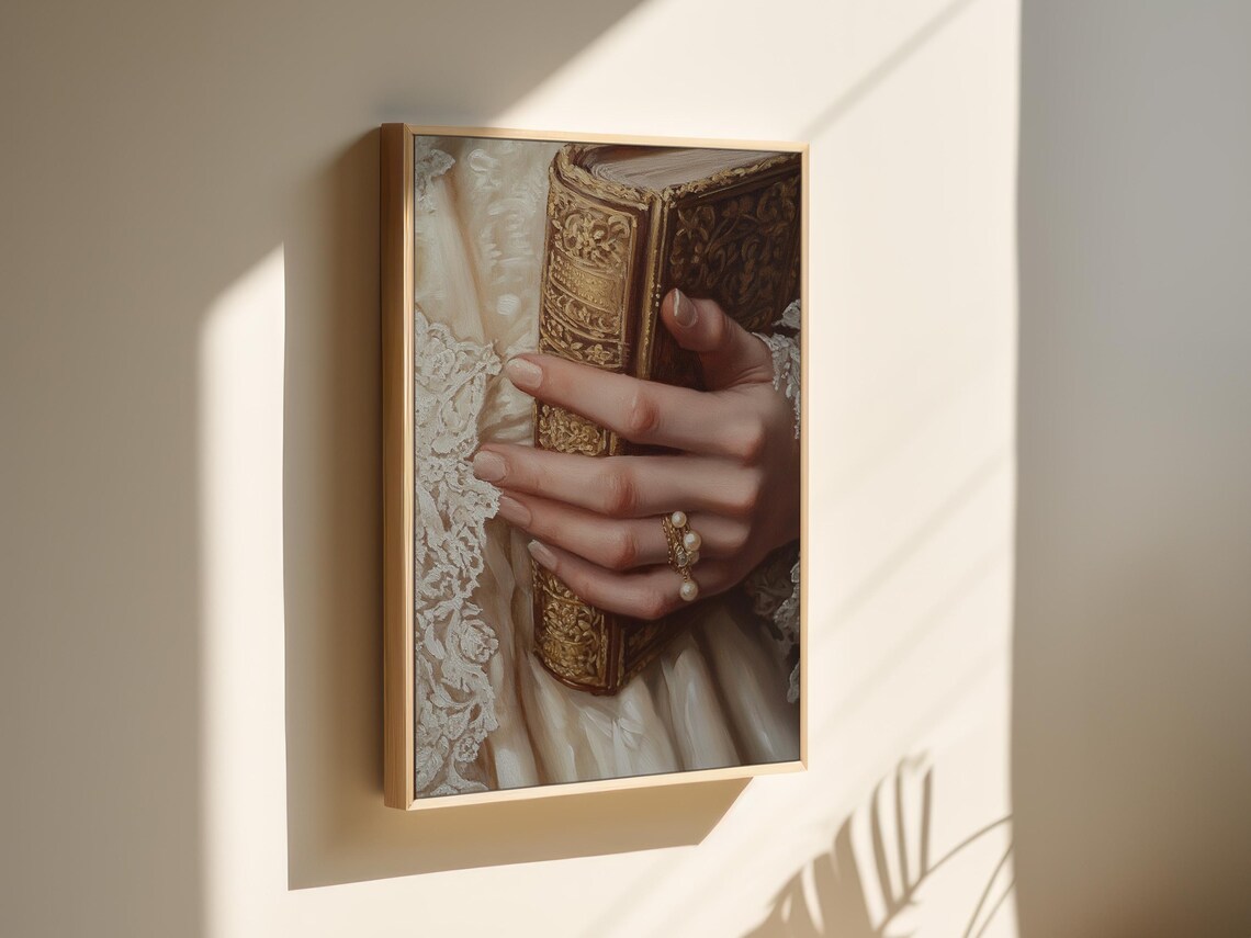 Victorian Hand Holding Antique Gold Book Pearl Ring Lace Romance Art Poster - Image 2
