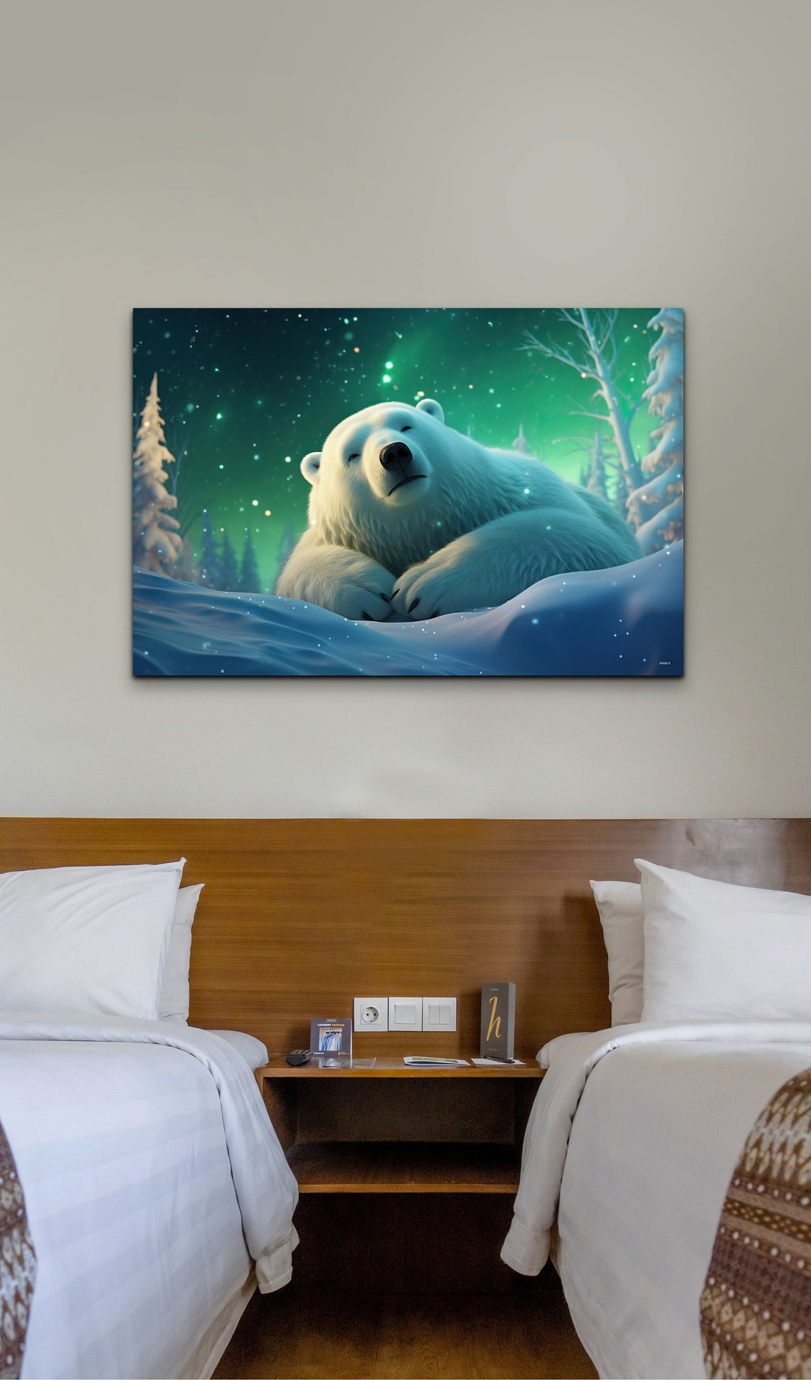 Sleeping Polar Bear Northern Lights Aurora Winter Wonderland Wall Art - Image 5