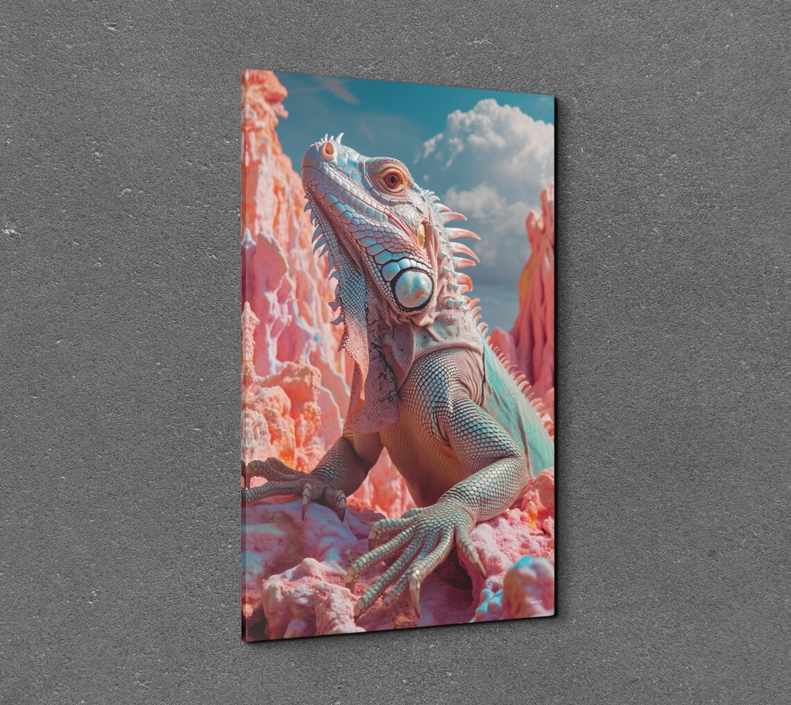 Pink Coral Iguana Desert Portrait Colorful Reptile Wildlife Poster - Image 3