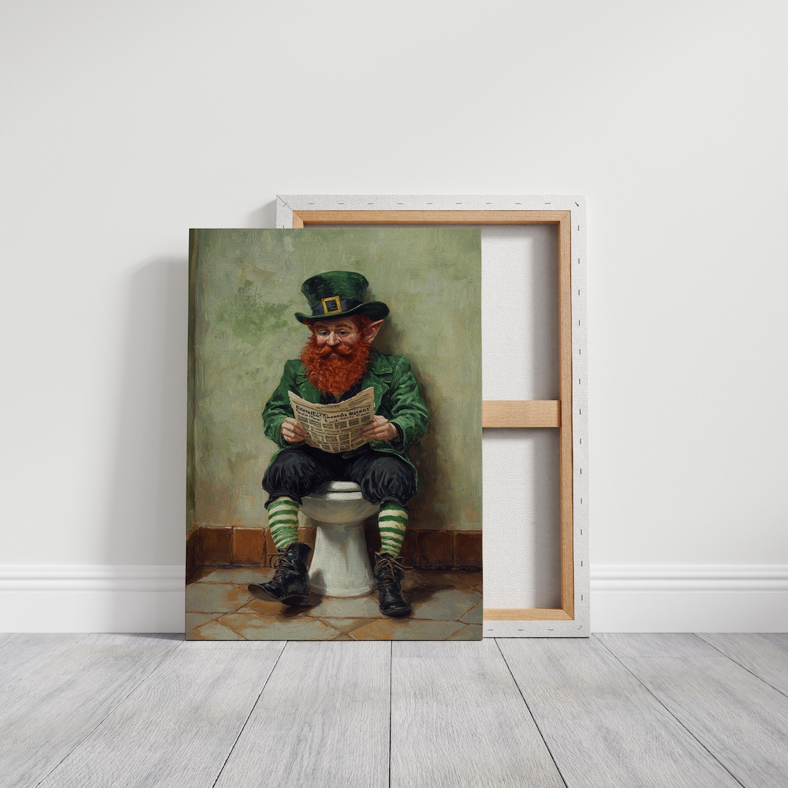 Cheeky Leprechaun Reading Paper on Toilet Funny Bathroom Poster - Image 5