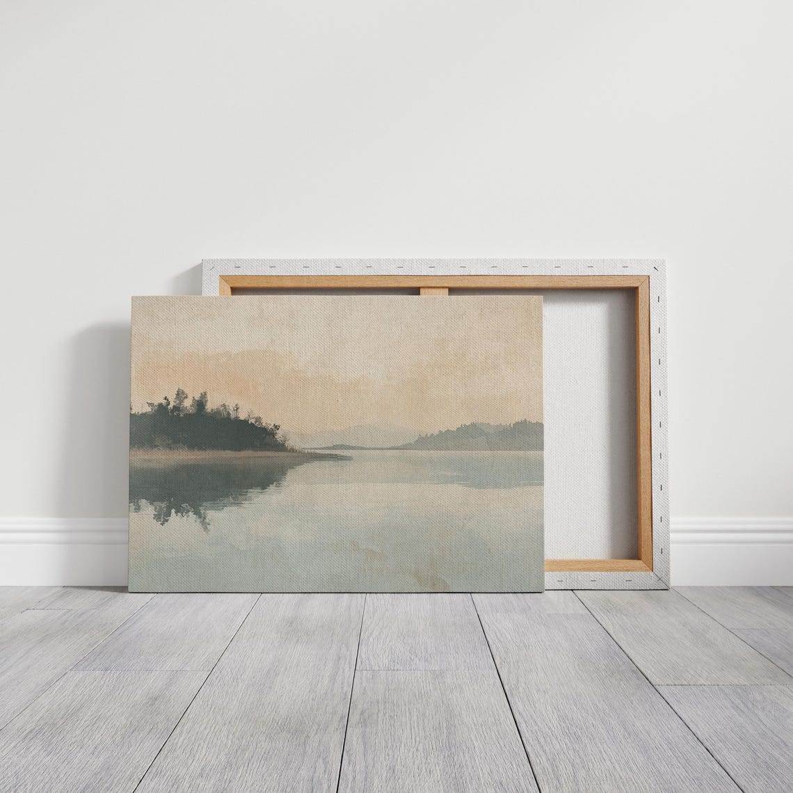 Minimalist Foggy Lake Reflection Soft Neutral Misty Landscape Wall Art - Image 3