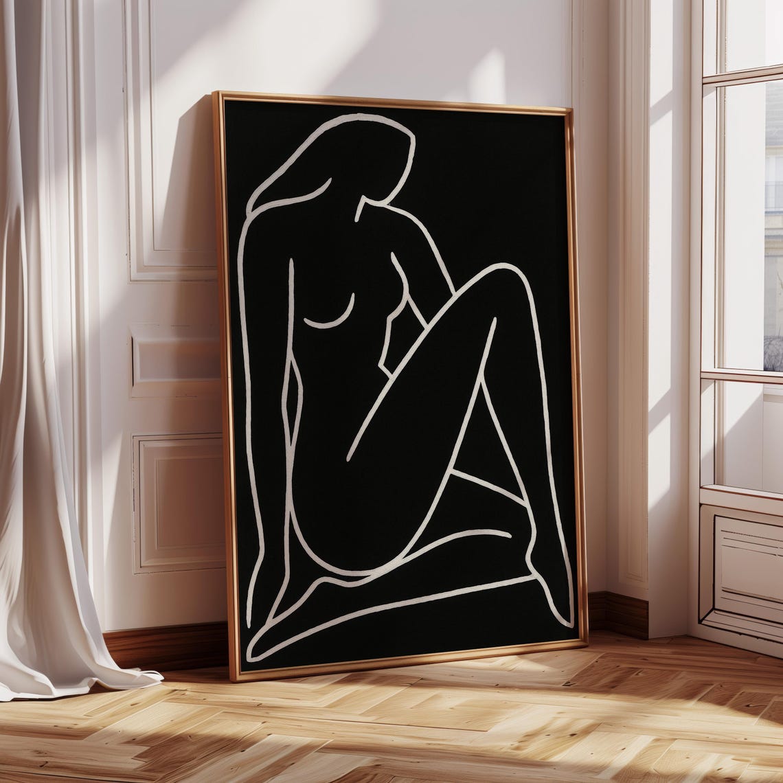 Elegant Nude Line Drawing Canvas Minimalist Black White Abstract Female Figure Wall Art For Modern Interiors