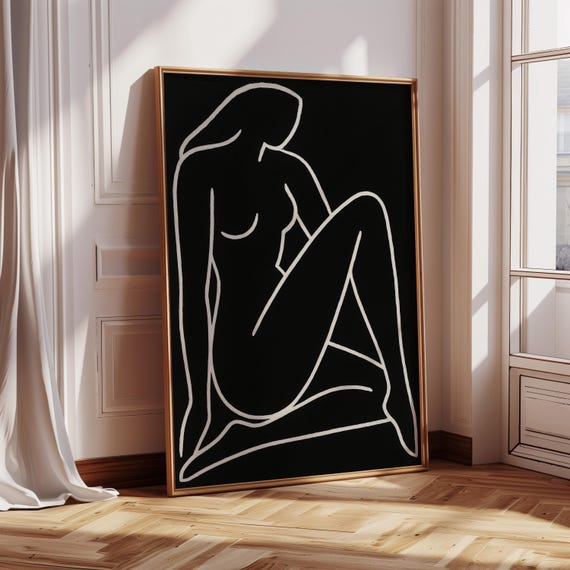 Elegant Nude Line Drawing Canvas Minimalist Black White Abstract Female Figure Wall Art For Modern Interiors