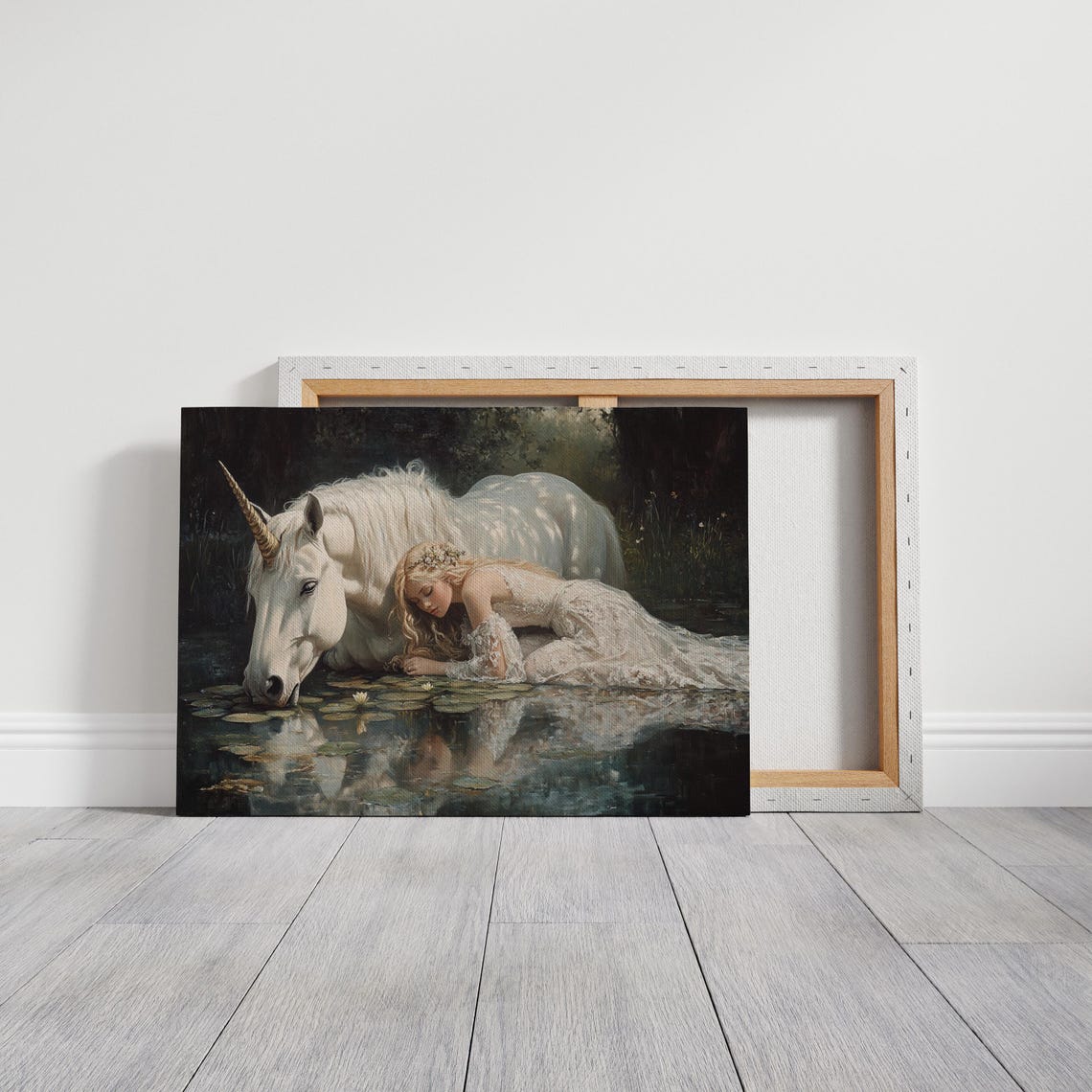 Mystical Unicorn And Maiden Enchanted Forest Moonlit Pool Poster - Image 3