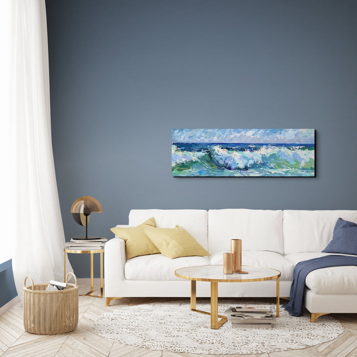 Crashing Ocean Wave Impasto Blue White Seascape Nature Poster - Image 5
