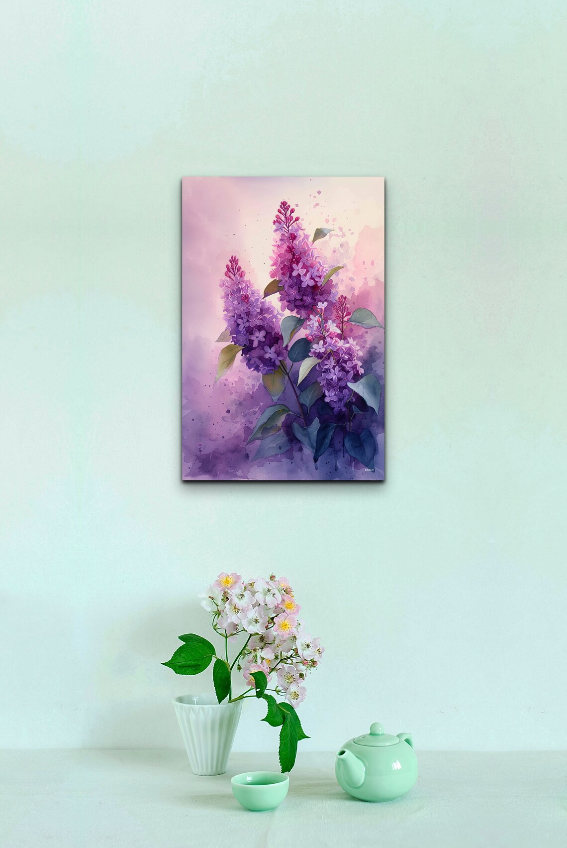 Dreamy Pink Lilac Branch Watercolor Spring Blossom Floral Poster - Image 6