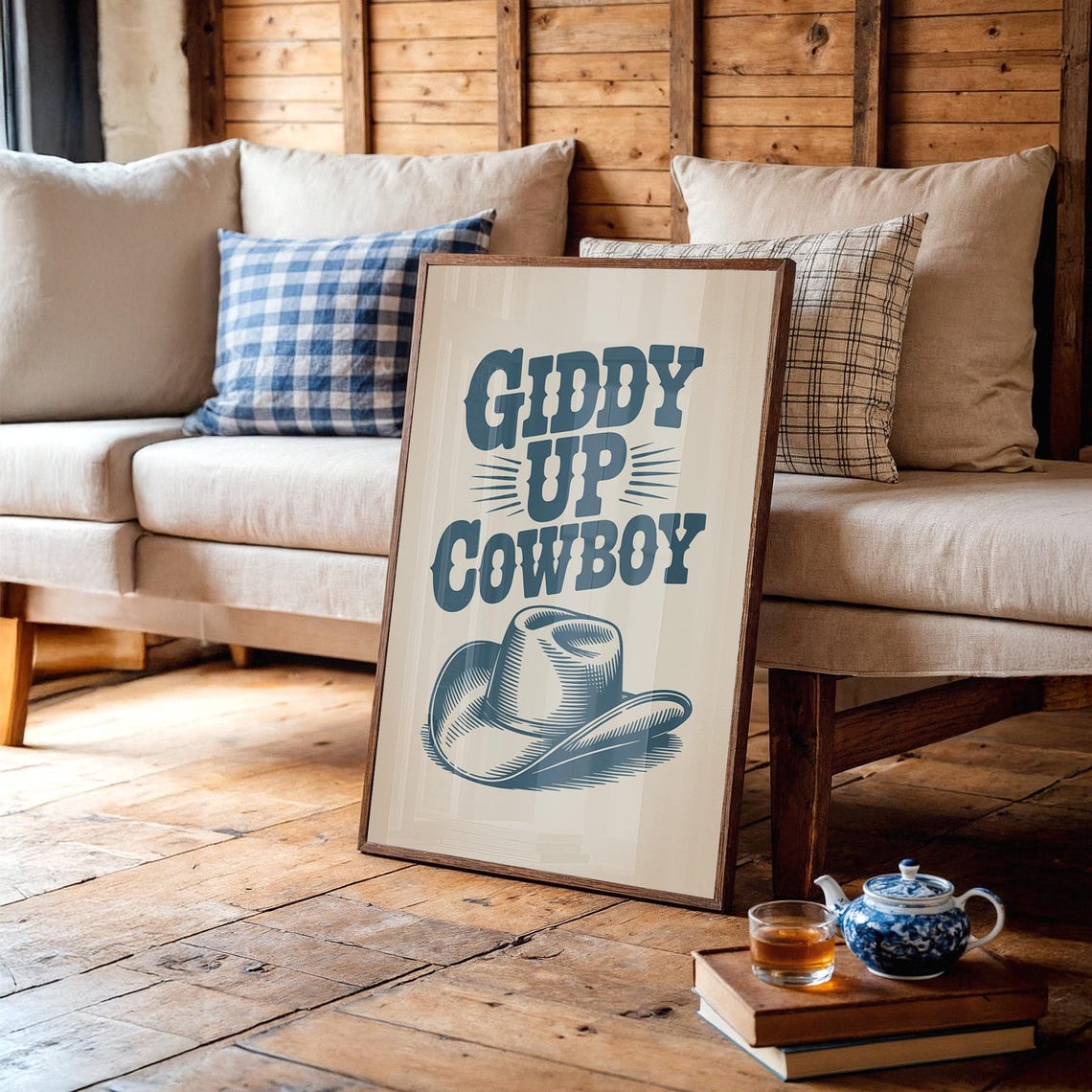 Giddy Up Cowboy Retro Western Cowboy Hat Typography Poster Decor