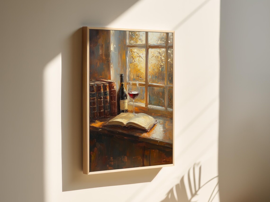 Rustic Wine And Books Art Print, Literary Still Life - Image 5