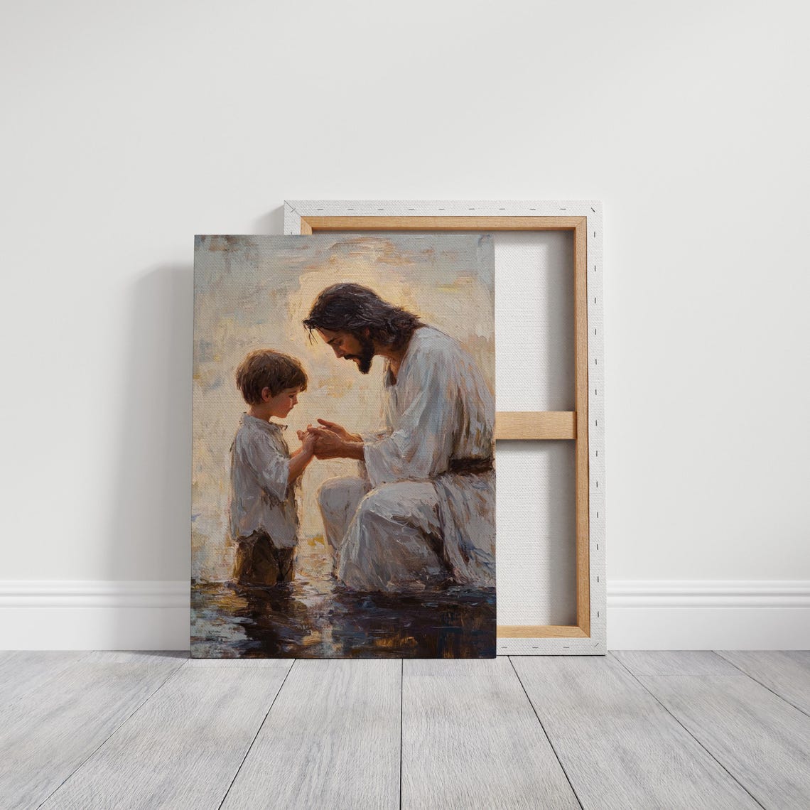 Jesus Blessing a Young Child Kneeling Together in Water Poster - Image 6