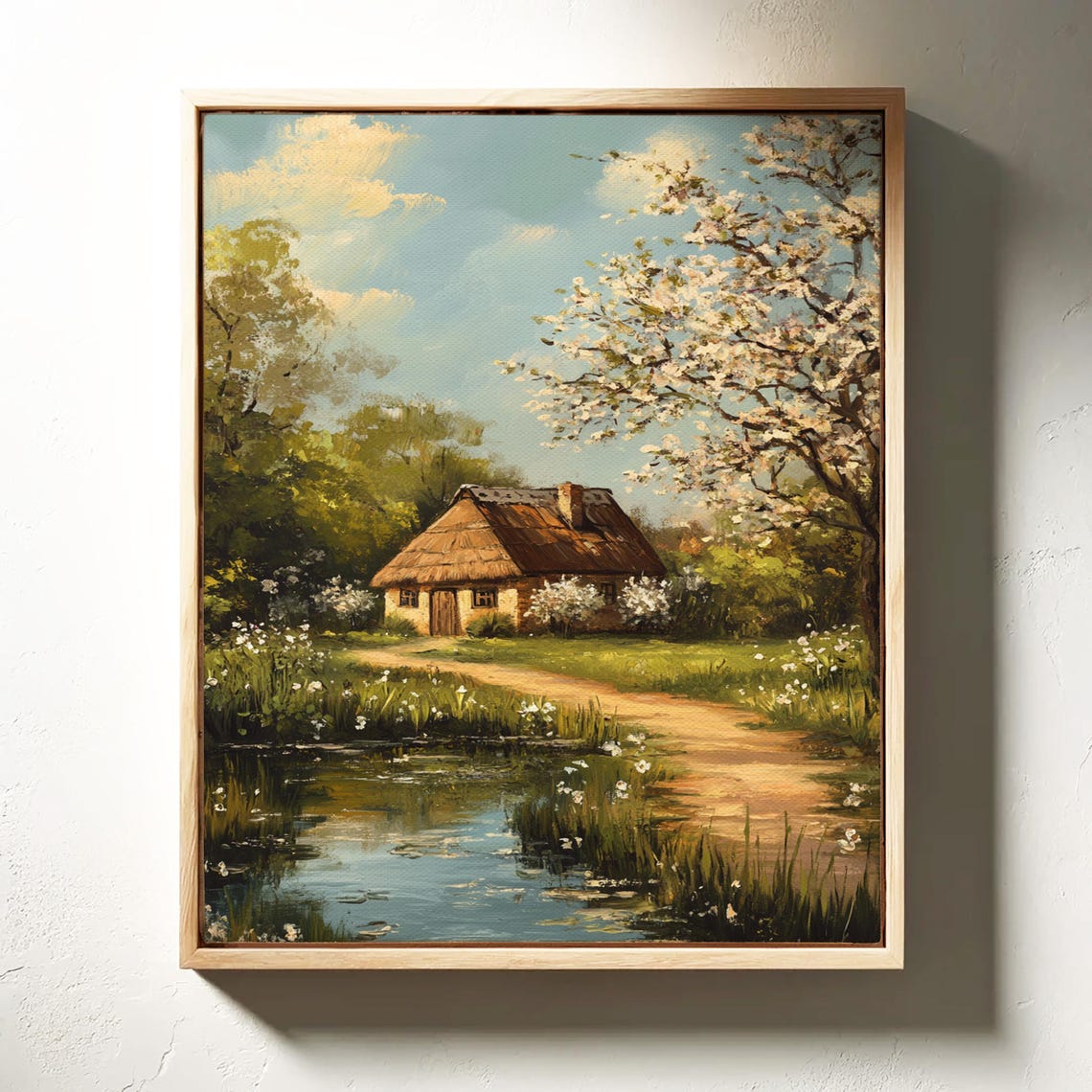 Spring Cottage Rustic Farmhouse Wall Art Blooming Tree Landscape Print Vintage Country Home Painting Cozy Nature Scene - Image 3