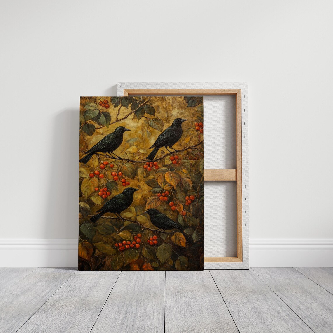 Blackbirds Among Golden Foliage and Red Berries Moody Autumn Wildlife Poster - Image 6
