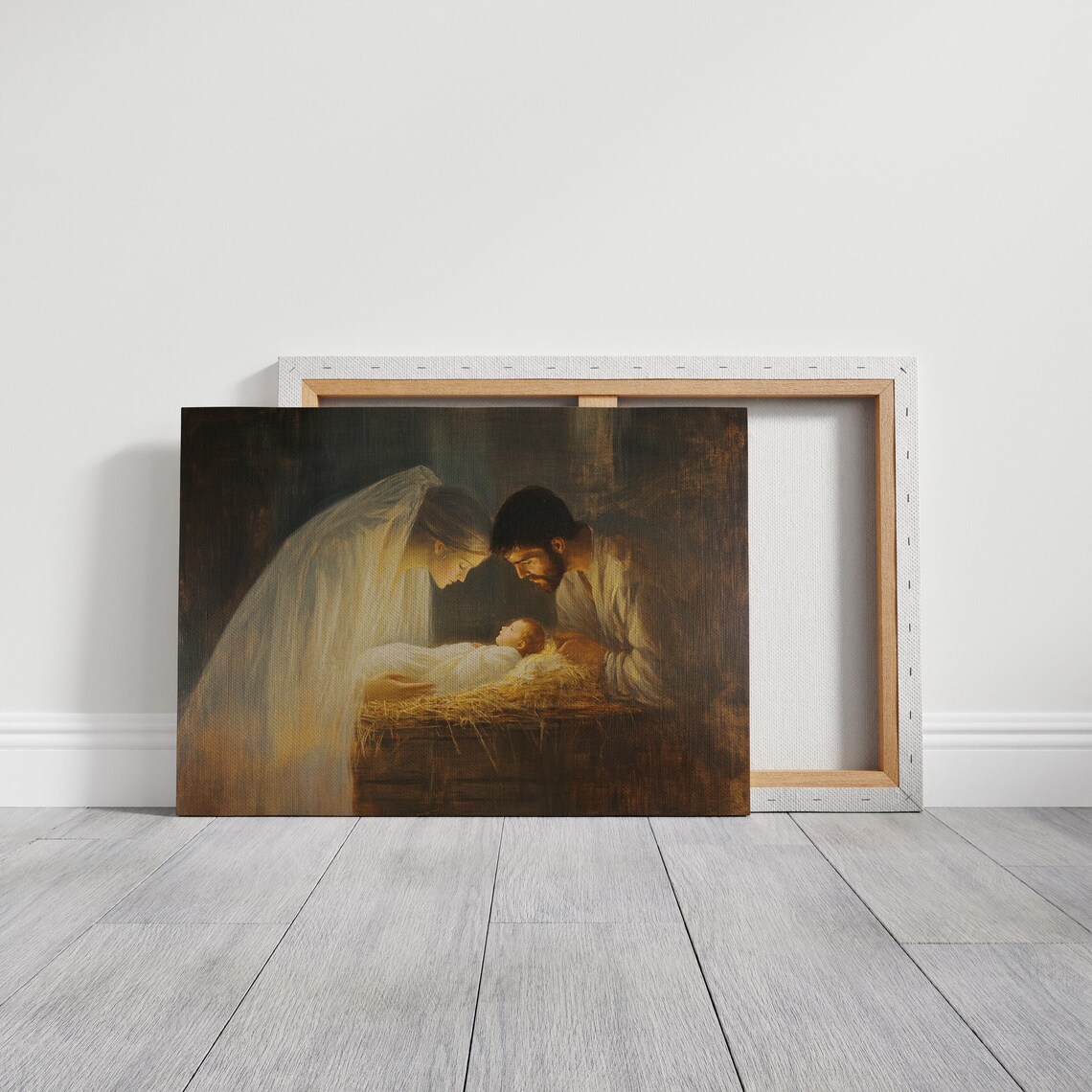 Holy Family Nativity Scene Baby Jesus In Manger Christmas Wall Art - Image 3