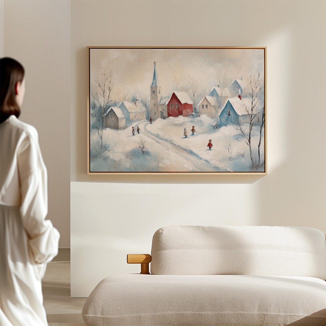 Charming Snowy Village Church Street Winter Children Scene Poster - Image 3