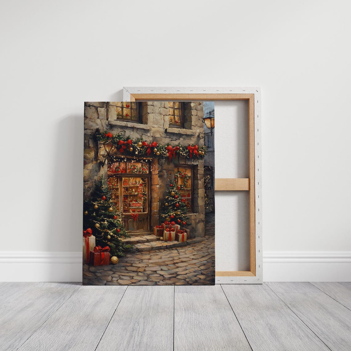 Christmas Shop Holiday Storefront Garland Wreaths Festive Scene Poster - Image 3