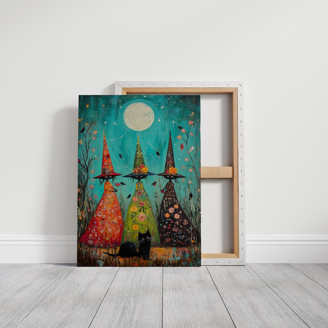 Magical Witches Gathering Under Moonlight Floral Gowns Halloween Poster - Image 3