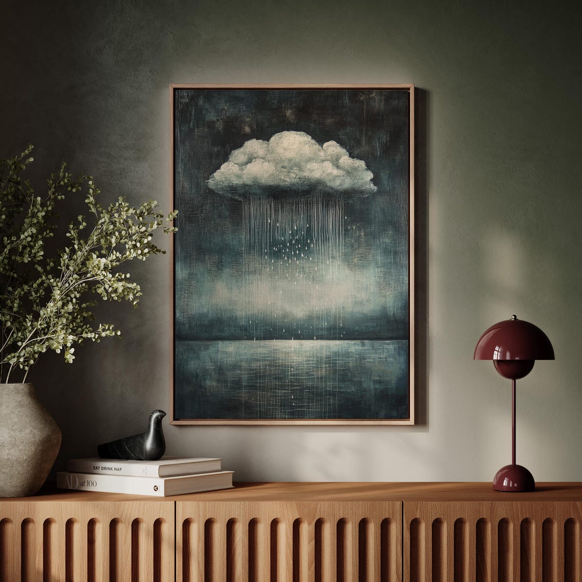 Lonely Rain Cloud Over Dark Water Moody Minimalist Sky Art Poster