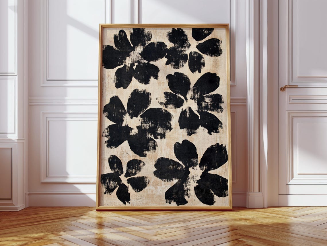 Oversized Black Brushstroke Bloom Floral Abstract Ink Poster