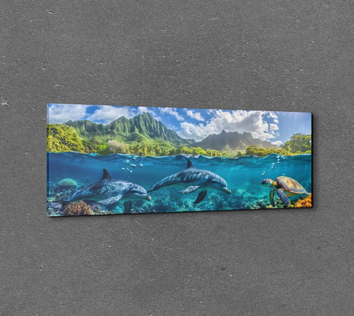 Hawaiian Dolphins Art Print, Tropical Ocean Decor - Image 3