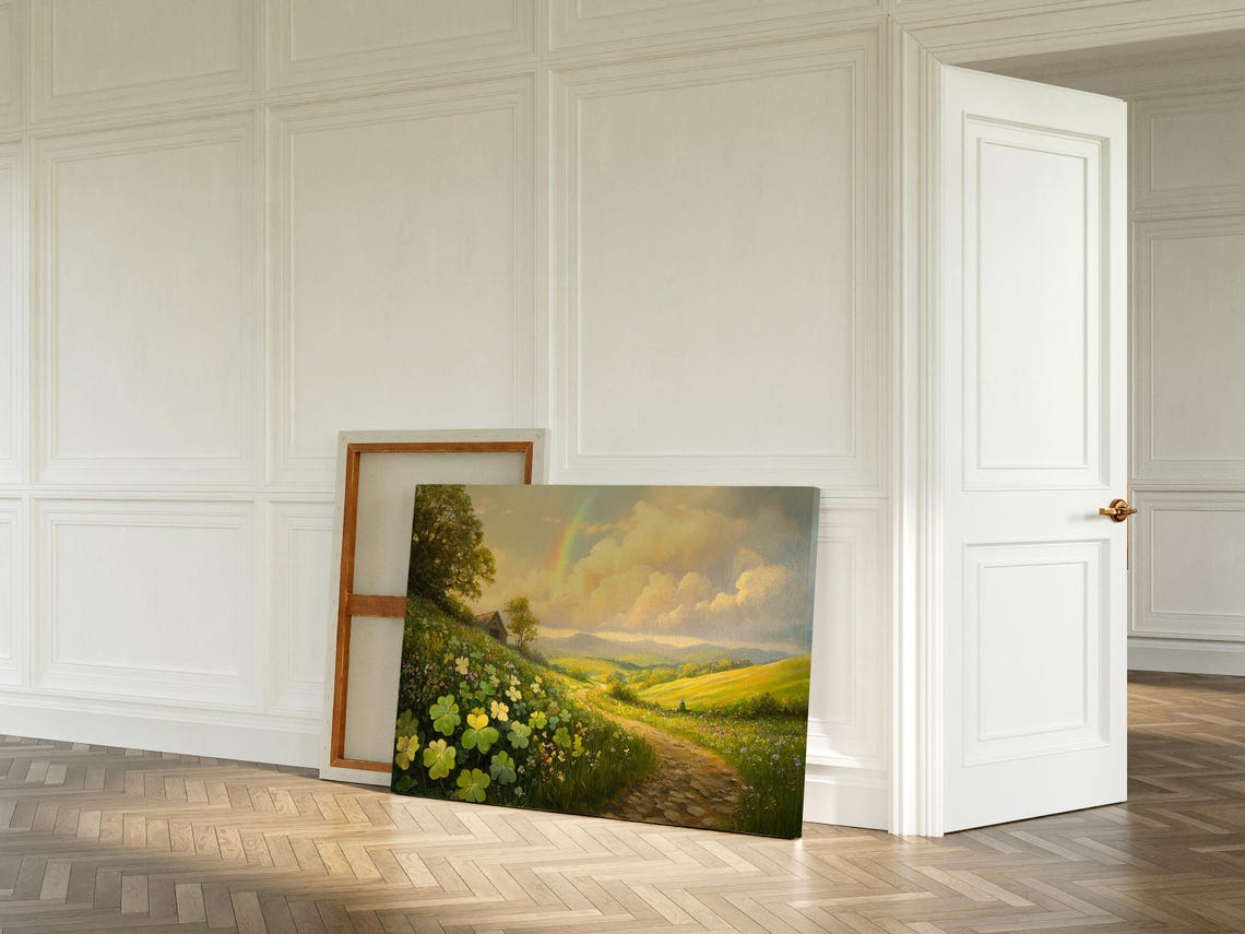 Rainbow Over Countryside Hills Wildflower Meadow Cottage Path Wall Art - Image 6