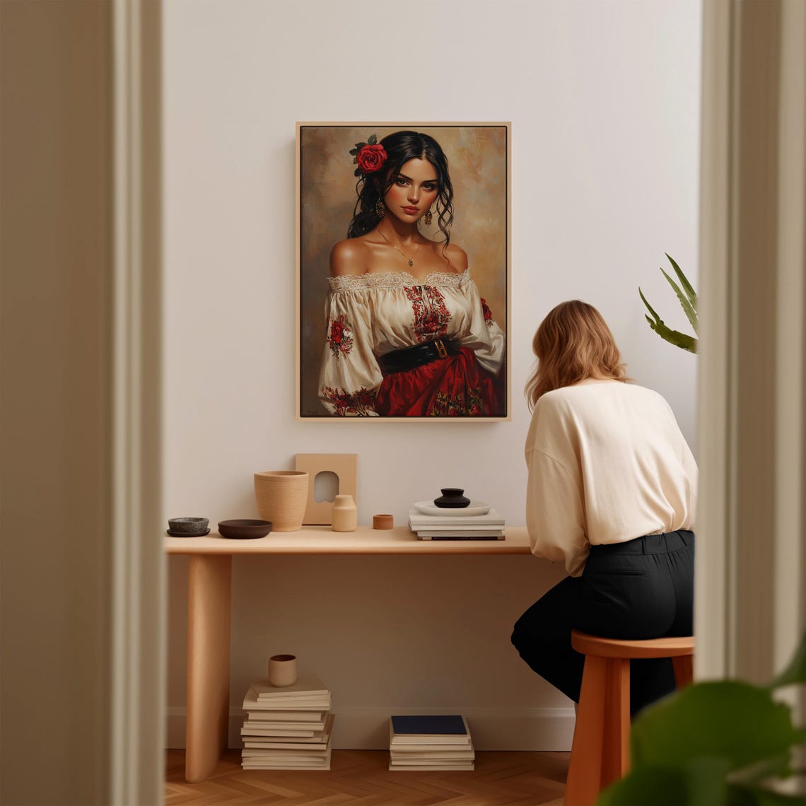 Captivating Spanish Beauty Portrait With Red Rose In Hair Poster - Image 3