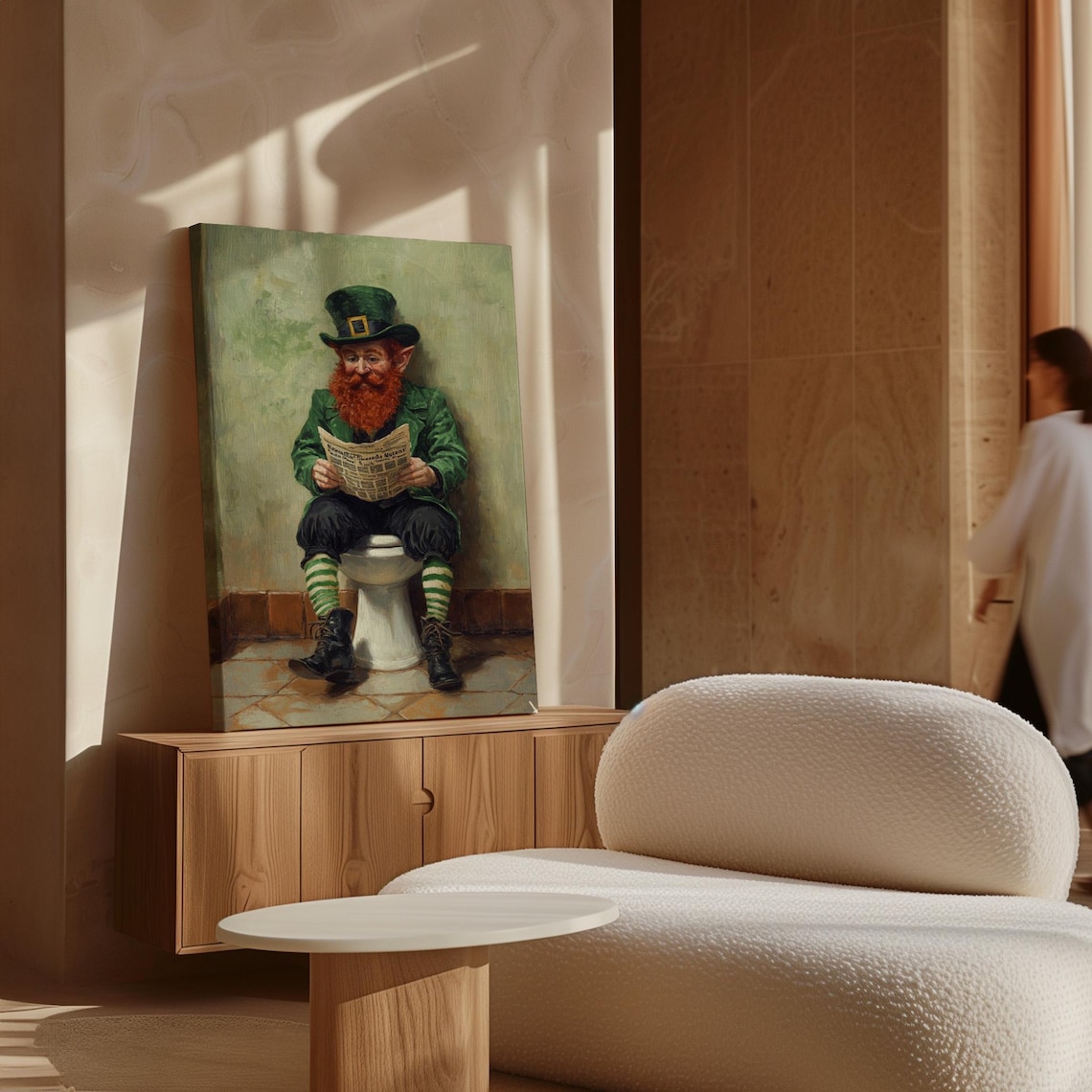 Cheeky Leprechaun Reading Paper on Toilet Funny Bathroom Poster - Image 6