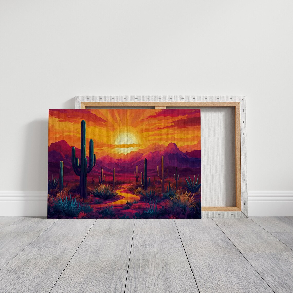 Southwestern Desert Sunset Cactus Landscape Art Print - Image 7