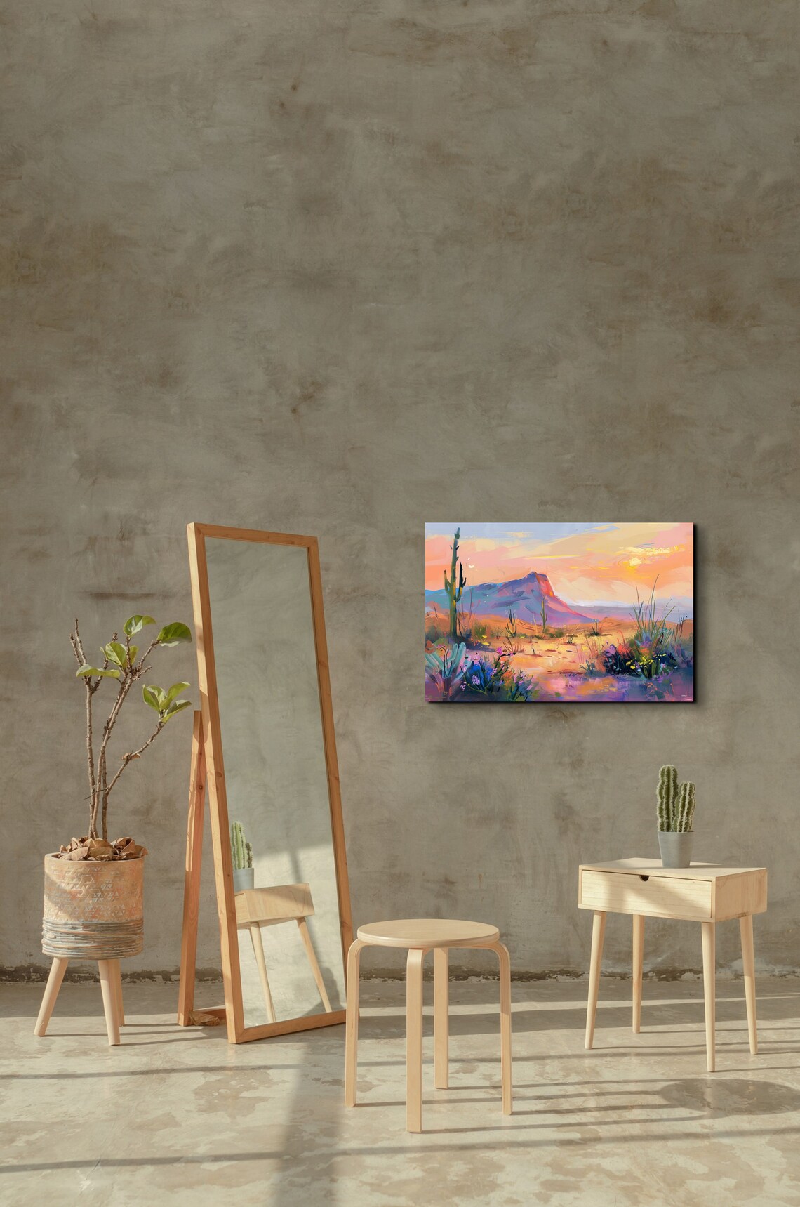 Pastel Desert Mountain Sunrise Saguaro Soft Color Landscape Poster - Image 4