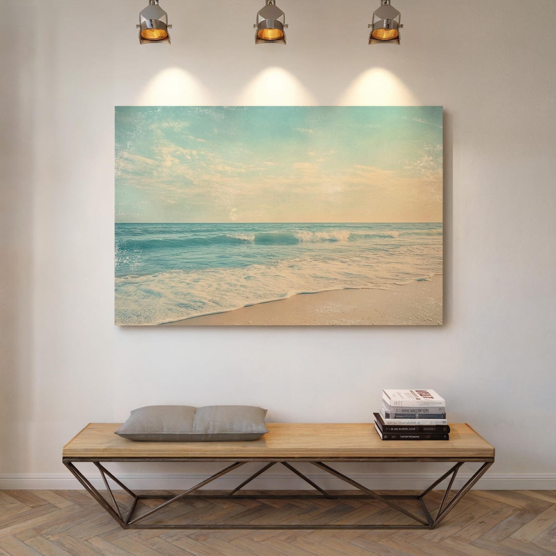 Serene Beach with Turquoise Waves and Golden Sand Art Poster - Image 6