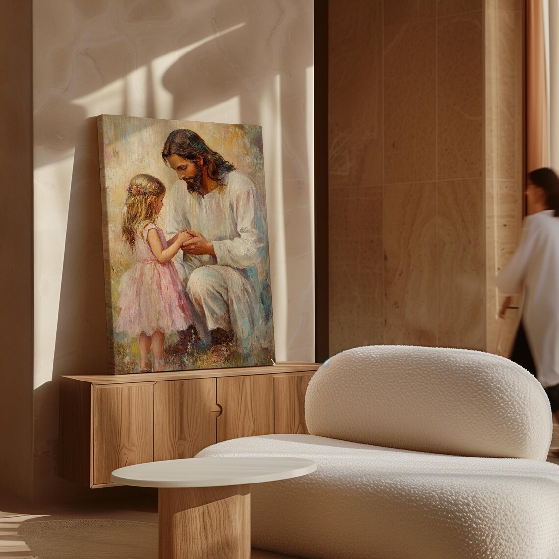 Jesus Kneeling With Little Girl Tender Prayer Christian Art Poster - Image 7