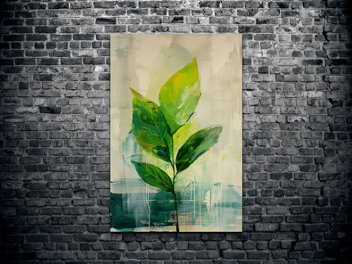 Minimalist Green Leaves Botanical Abstract Painting Decor Poster - Image 2