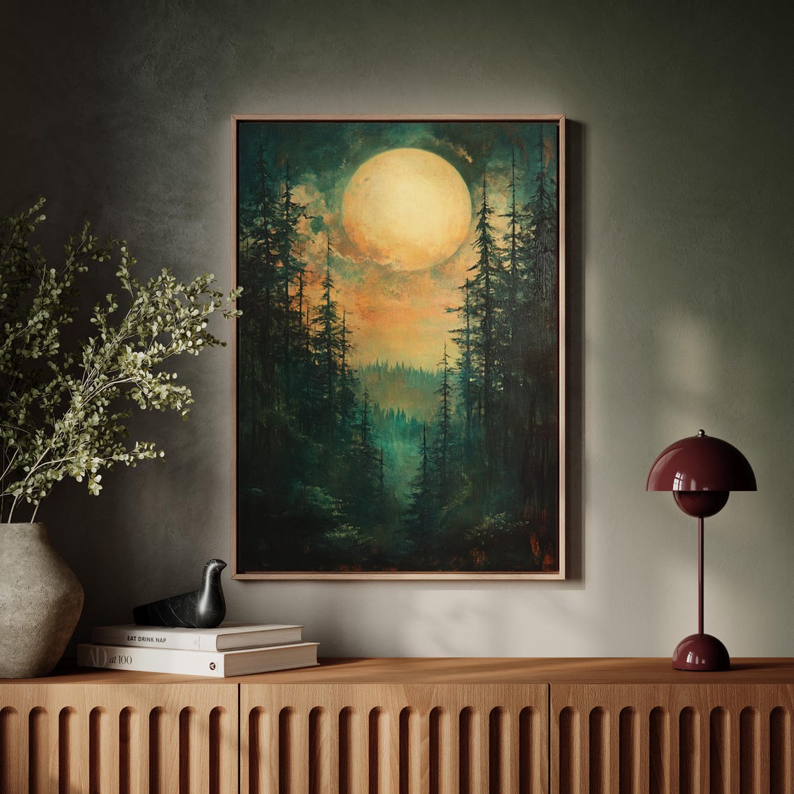 Forest Moon Wall Art Enchanted Pine Trees Under Full Moon Mystical Night Landscape Dark Woodland Decor Nature Wall Print - Image 7