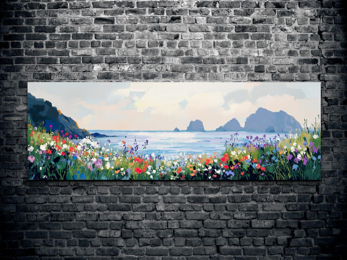 Coastal Wildflower Meadow Ocean View Panoramic Landscape Poster - Image 2