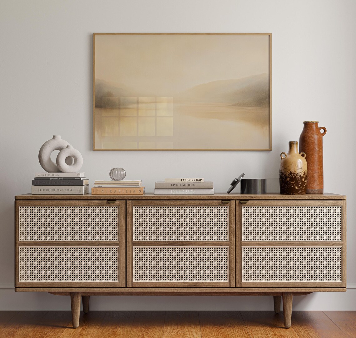 Tranquil Lake Horizon, Minimalist Neutral Nature Art Print - Image 2