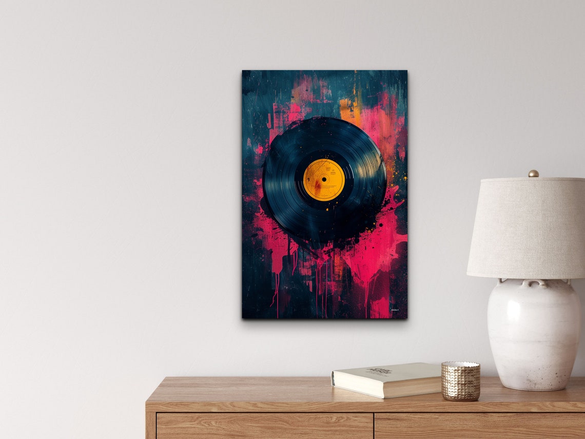 Vinyl Record Pop Art Dark Pink Blue Music Room Wall Decor Poster - Image 3