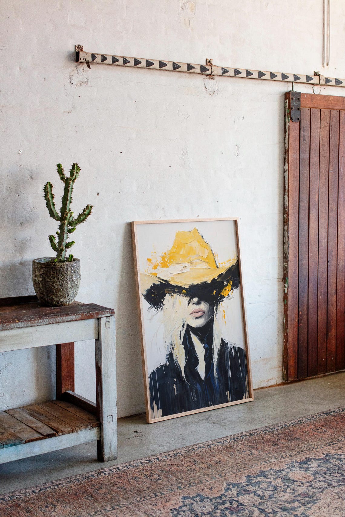 Bold Western Cowgirl Art Modern Abstract Cowboy Hat Painting Southwestern Rustic Wall Decor Stylish Rodeo Fashion Print - Image 2