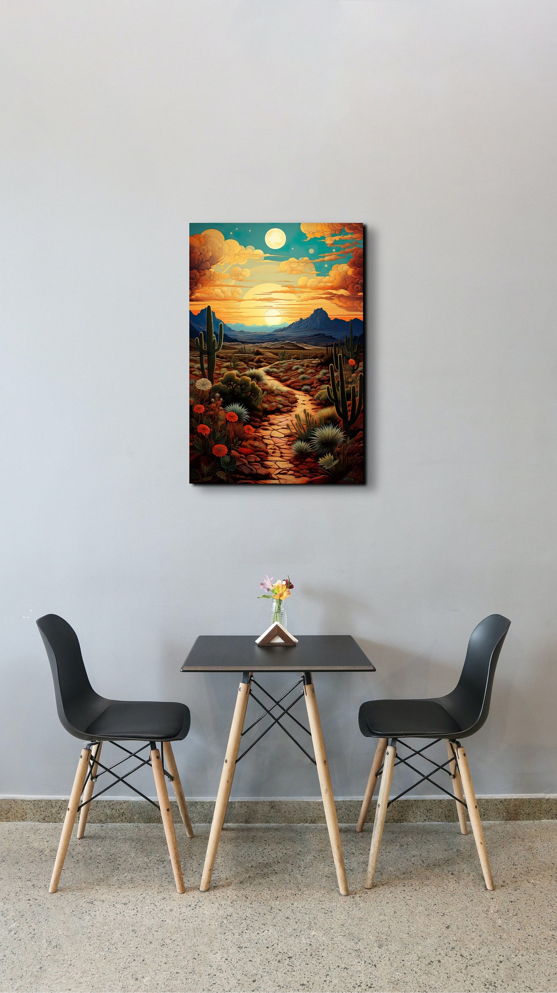 Desert Path With Cacti And Wildflowers At Sunset Trail Poster - Image 3