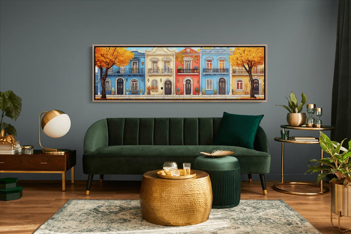 Colorful Row Houses Autumn Street Scene Charming Town Decor Poster - Image 6