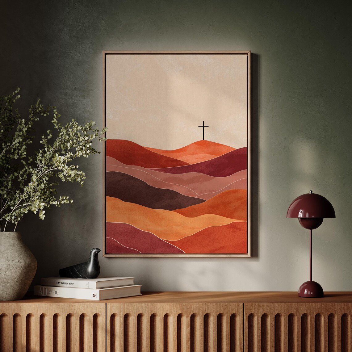 Cross On Desert Hills Abstract Christian Art Print